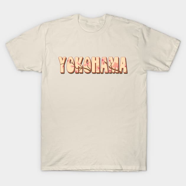 Yokohama Japan Retro Vintage Cherry Blossom T-Shirt by Happy as I travel